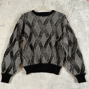 Vintage 80s Saturdays Black White Geometric Design Crewneck Sweater Sz XL
